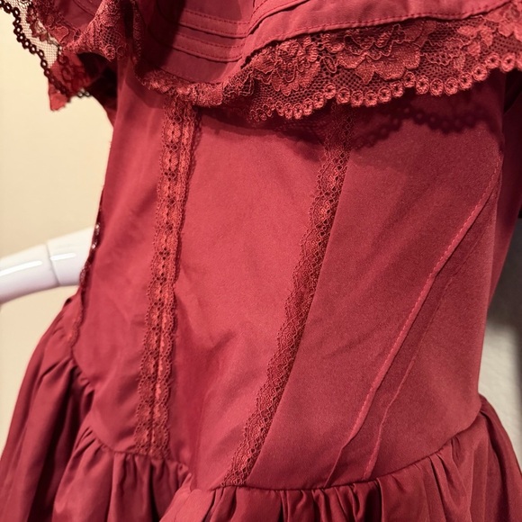 Shein Off-Shoulder Burgundy Dress with Lace Trim - Picture 8 of 10